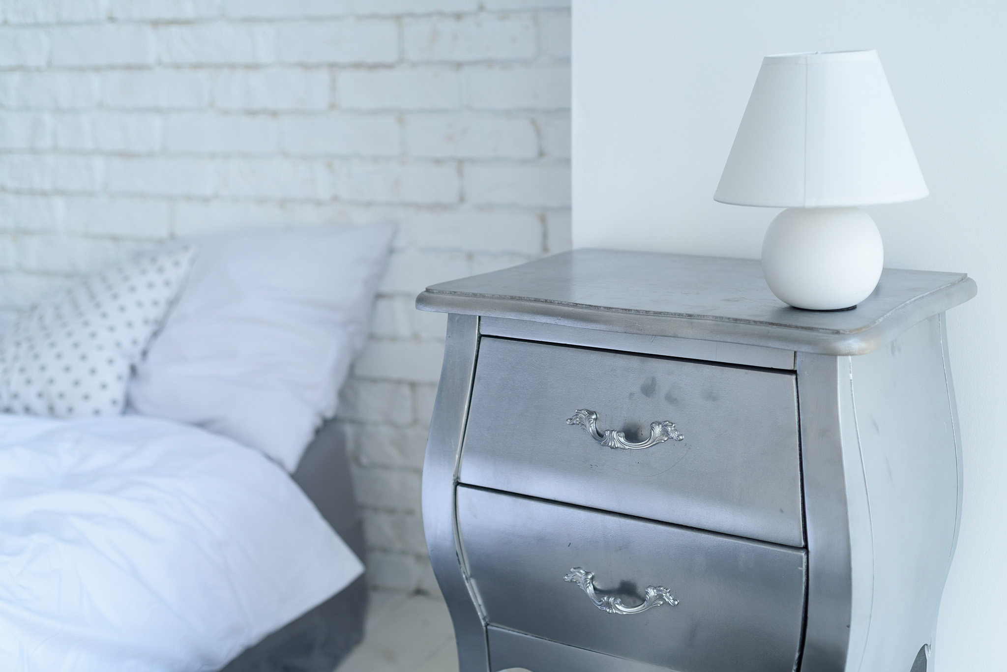 grey bedside table, bedroom furniture