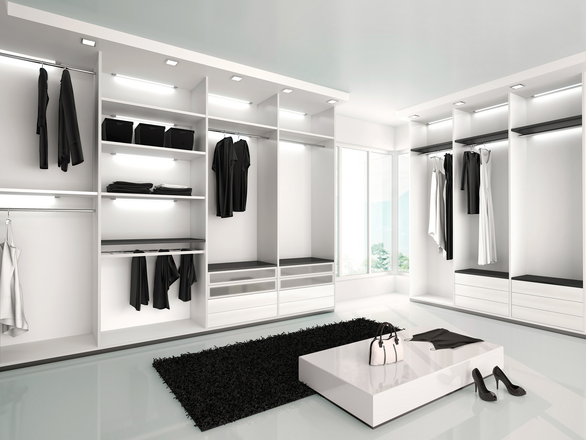 dressing room design, open wardrobe ideas, white wardrobe